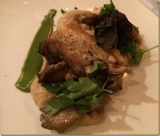 Roasted Wild Mushrooms over Caramelized Cauliflower and Pork Belly from Epiphany in Tuscaloosa
